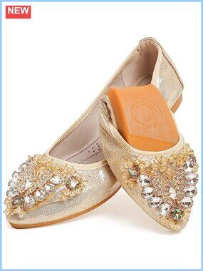 Women's Ballet Flat Shoes Rhinestones Bow Wedding Slip On Flats Comfort